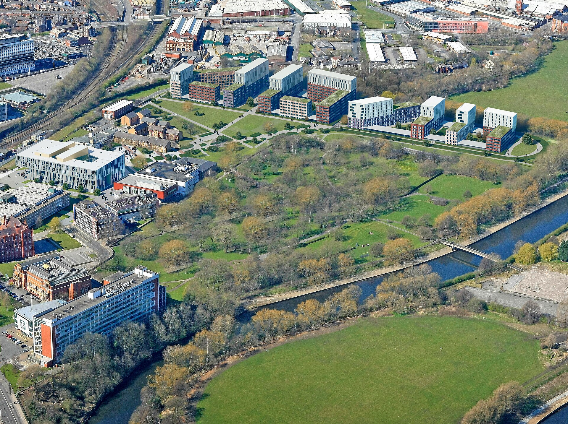 A modern, multi-story student accommodation building in a UK city, with numerous windows lit up, suggesting high occupancy and demand.