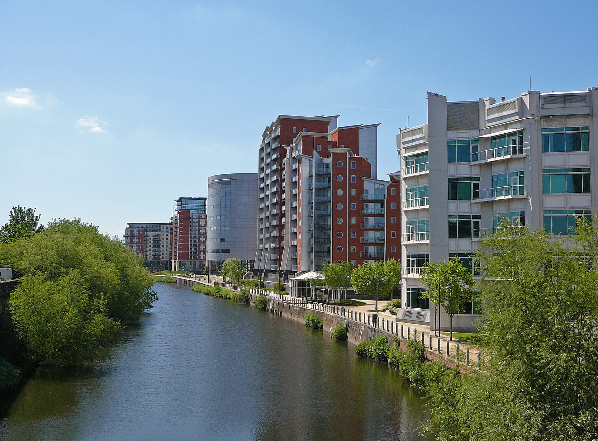 Apartment buildings along Leeds waterfront near the city centre