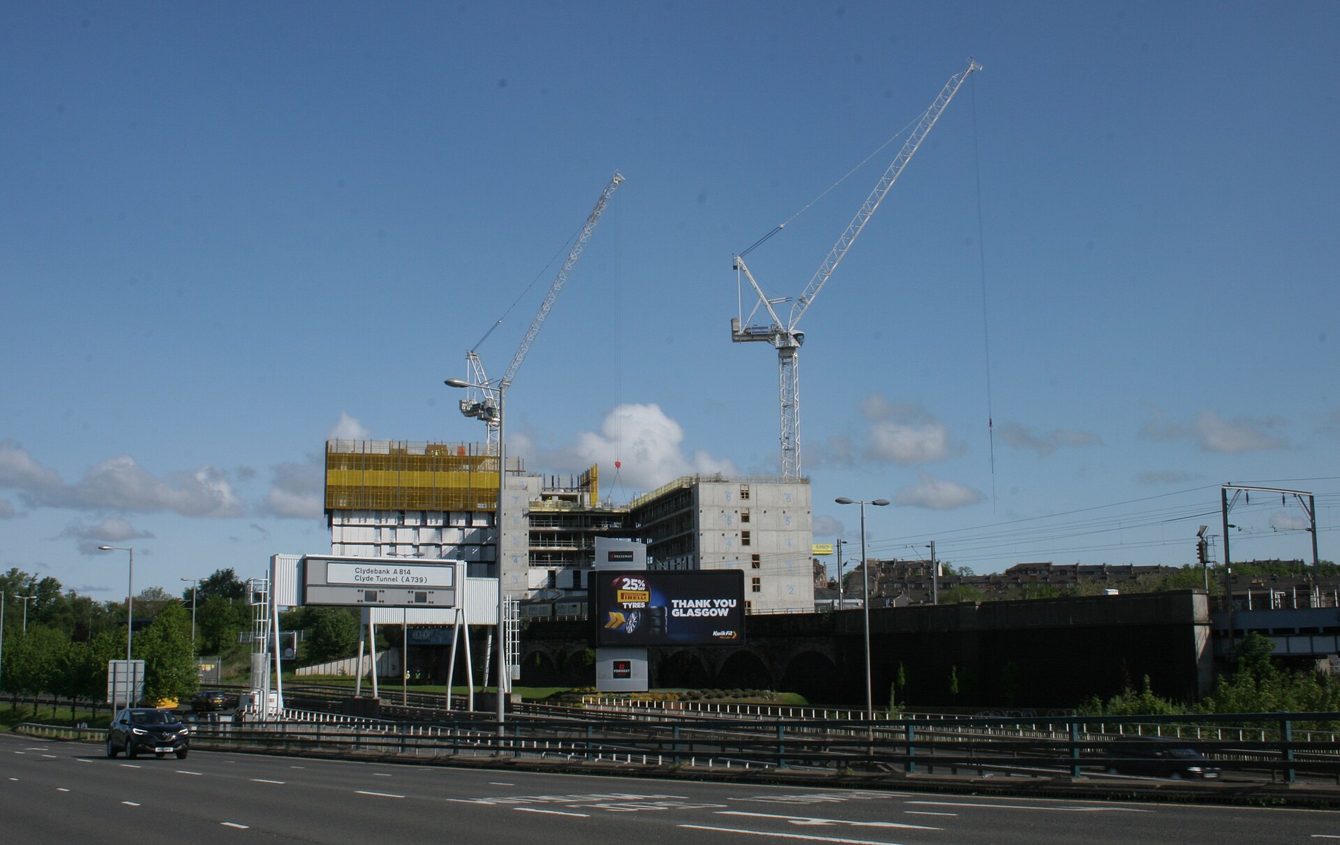 Construction workers building a new student accommodation block in a city centre
