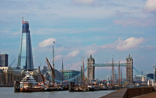 London office towers and City skyline viewed across the Thames