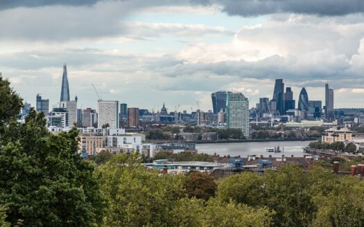 London skyline beside the River Thames with residential buildings