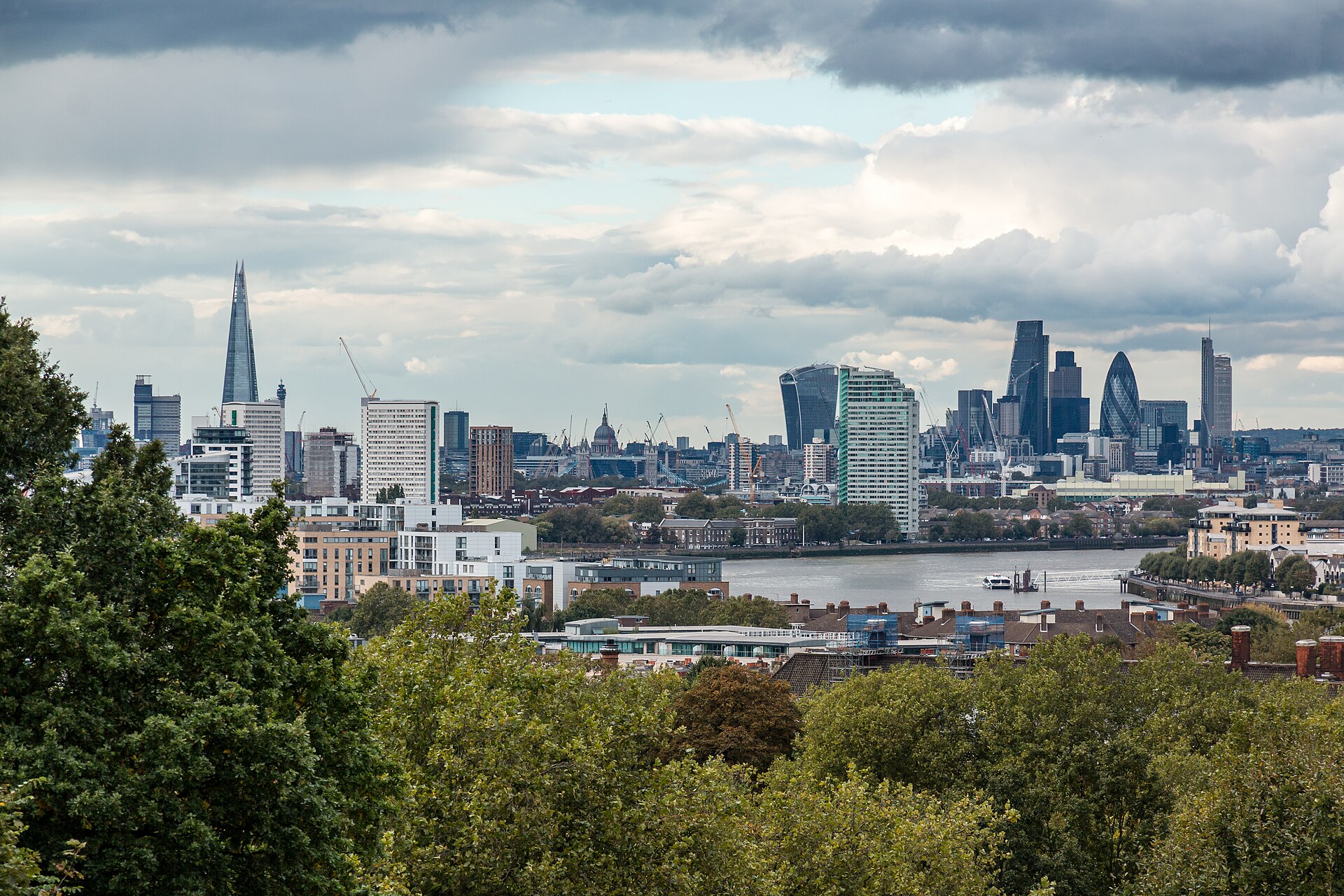 London skyline beside the River Thames with residential buildings