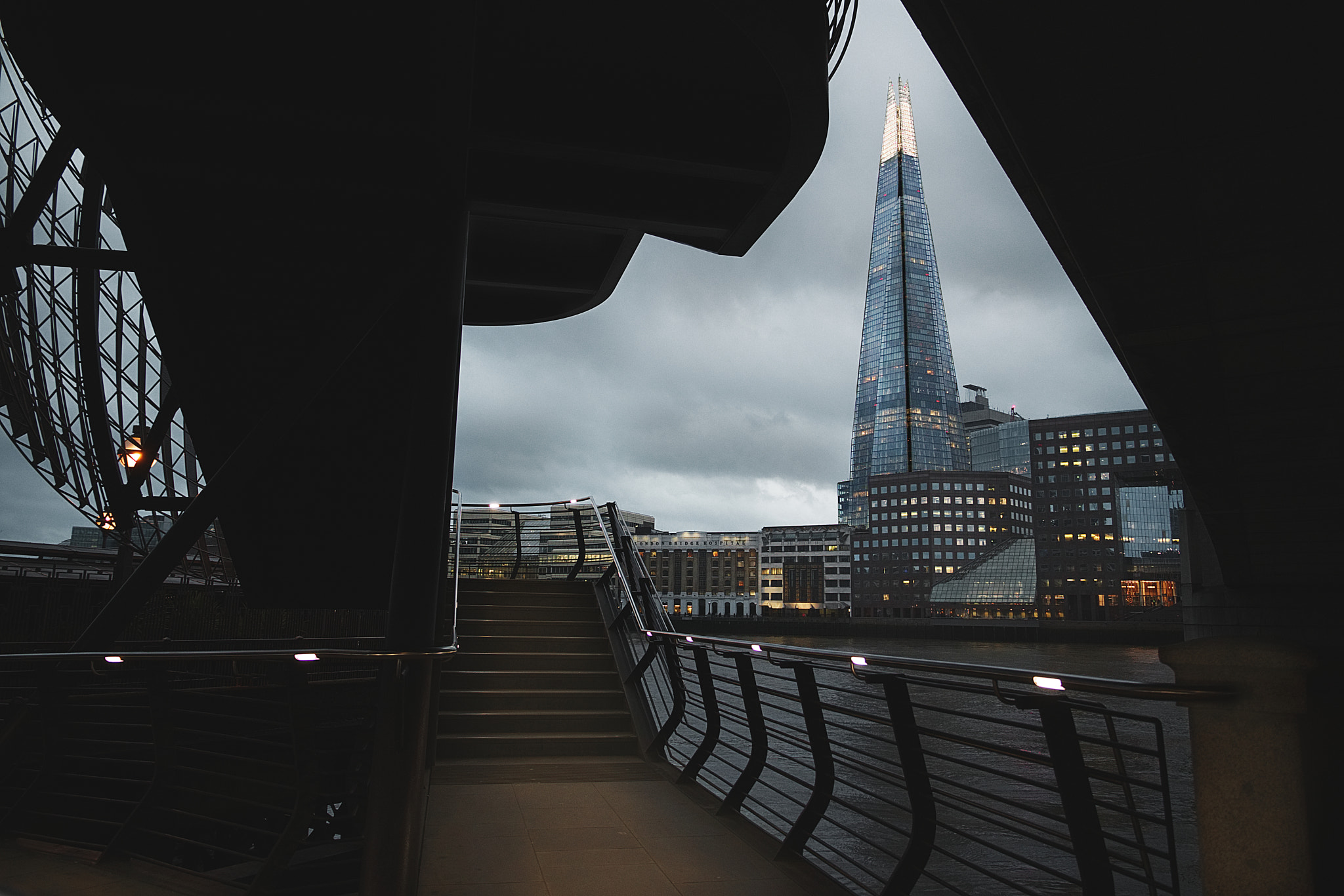View across the City of London skyline with modern office towers at dusk
