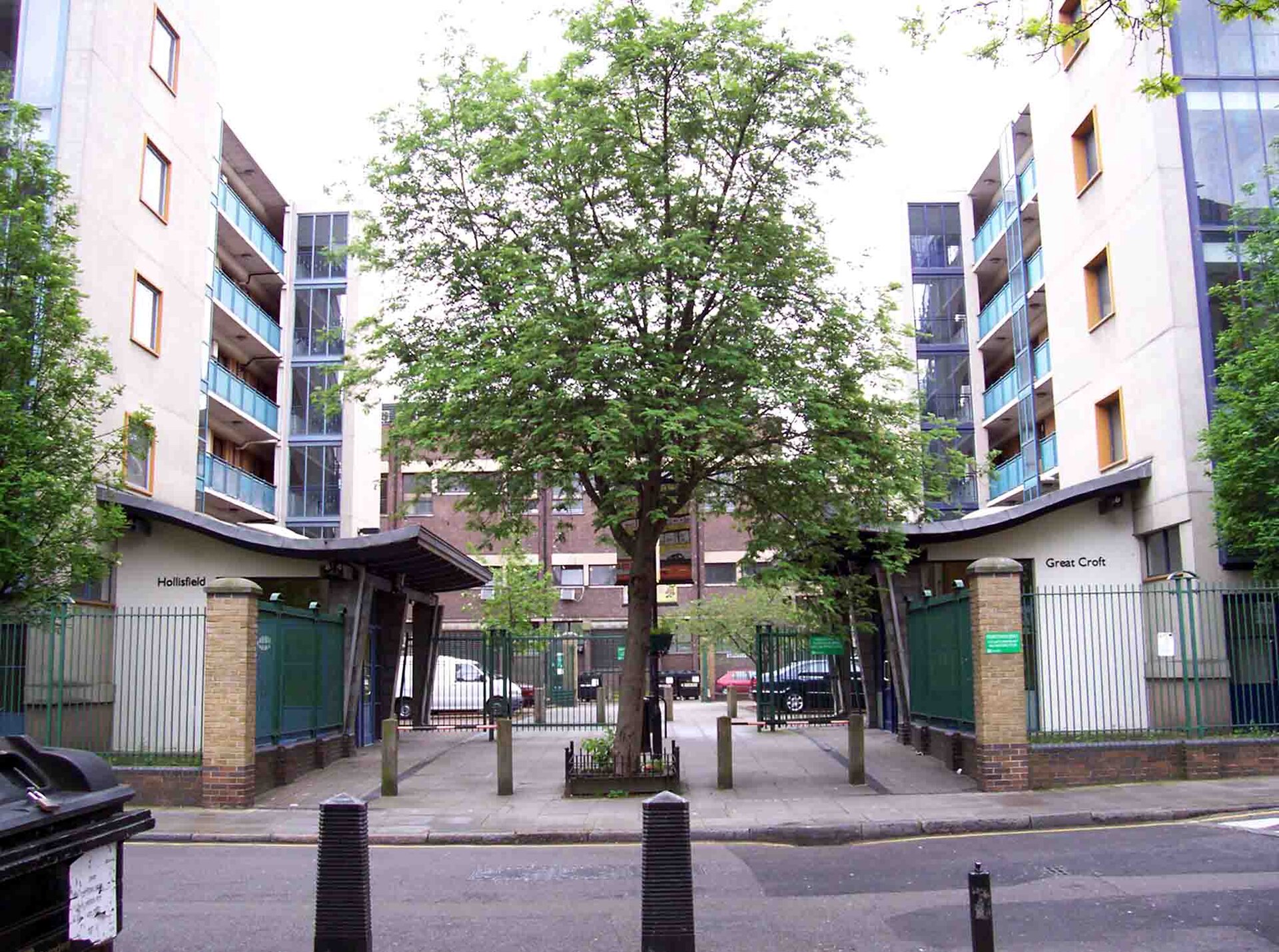 Finished modern apartment entrance on a British city street