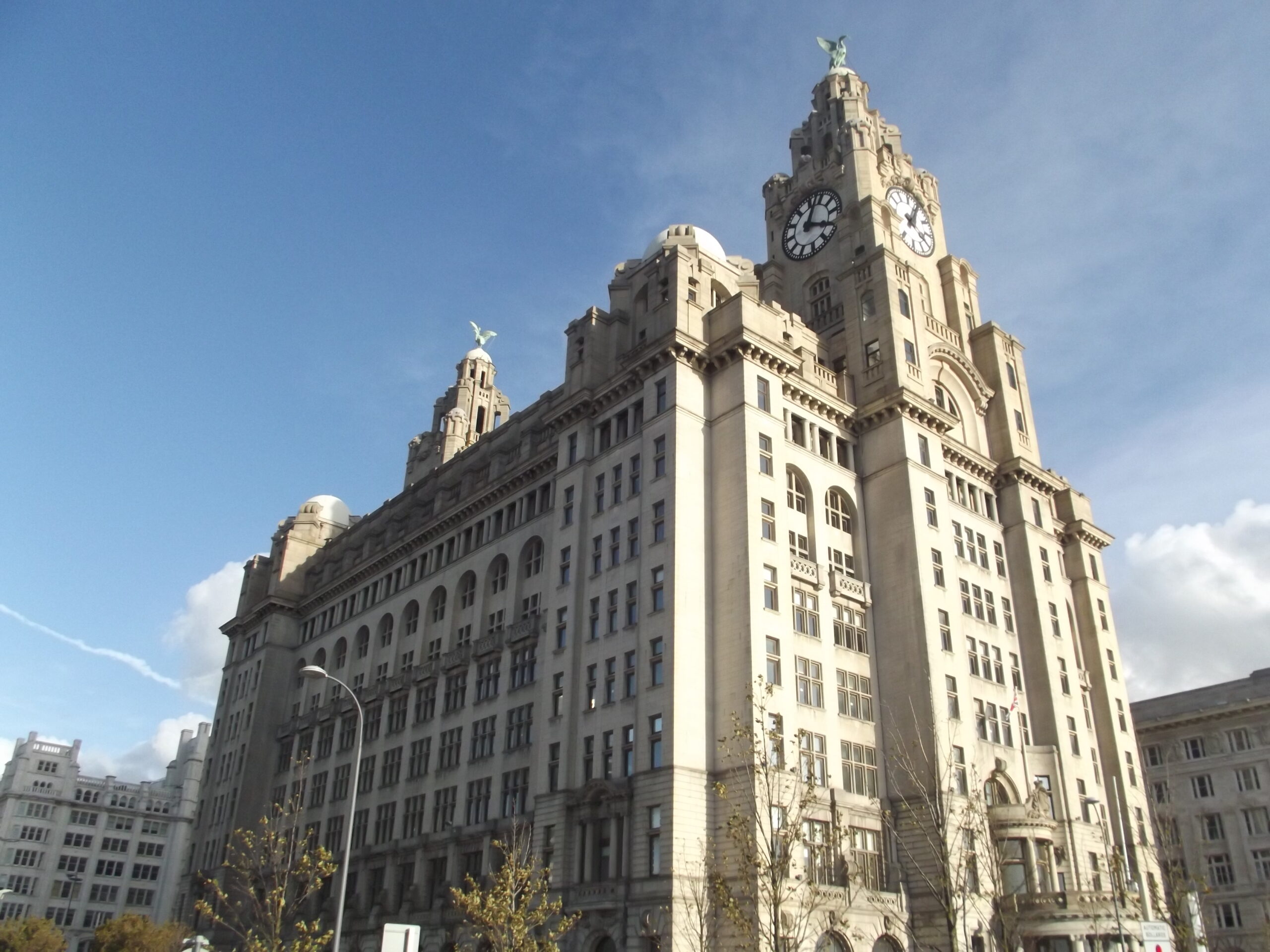 Liverpool waterfront apartments and dockside buildings in daylight