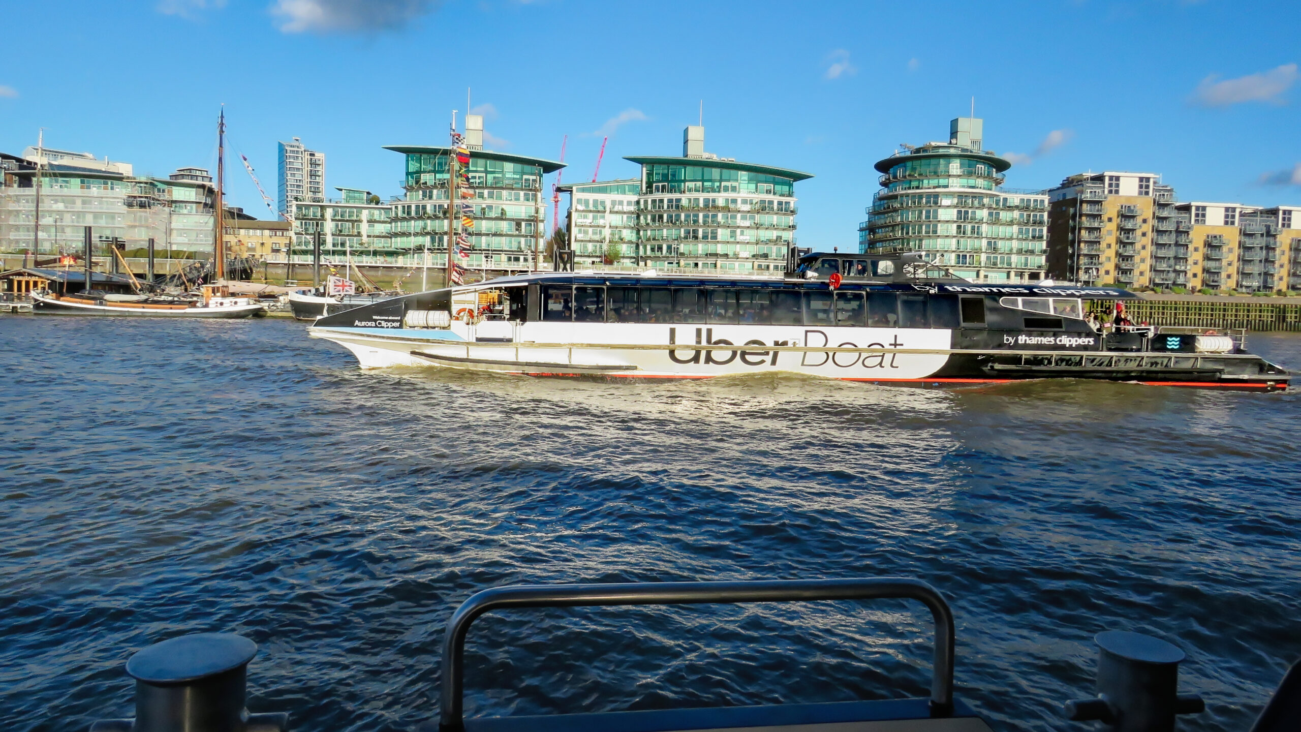 Modern London residential towers seen from the River Thames